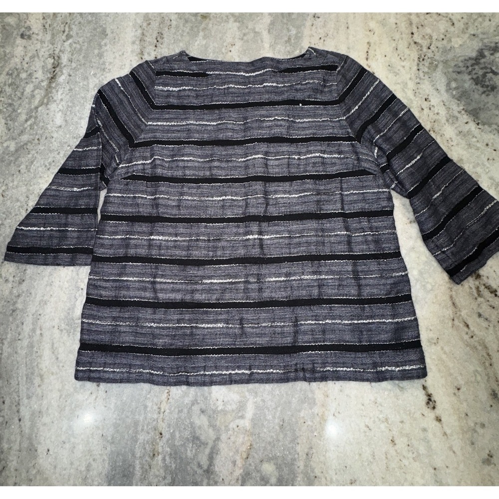 Pure Jill J.Jill Gray Textured Shirt Gray Black 3/4 Sleeve Boxy Sz M Lagenlook